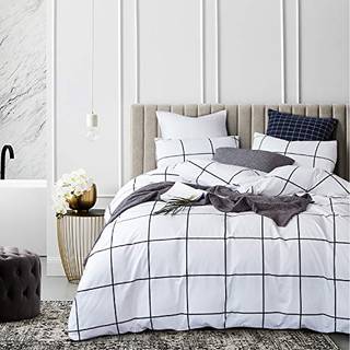 JUMEEY Sort og hvid dyneovertræk Twin Plaid Dyne Cover Grid Sengding Sets Boys Girls Gingham Bedding Teens White Grid Duvet Cover Twin Buffalo Ch