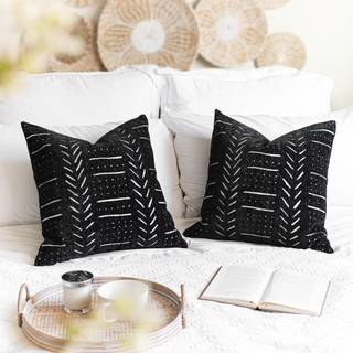 Blissblush sort dekorativ kastpude dækker 20x20 sæt med 2 boho bondegård pude cover hyggelig blød accent pillowcase til sofa sofa seng stue hjem