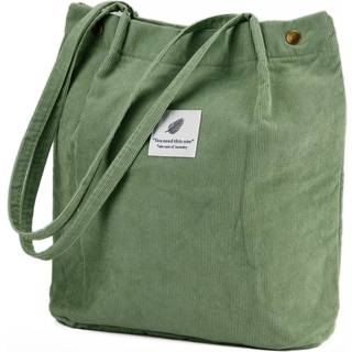 Topasion corduroy tote taske søde tote poser til kvinder skulder taske med indre lomme til arbejde strand rejse og shopping købmand (matcha grøn)
