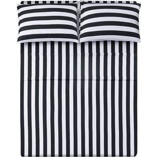 Bedste sæson Queen Size Stripe Sheet Set-4 Piece Super Soft Microfiber Bedding Deep Pocket Pain Fade & Wrinkle Resistant (sort / hvid)