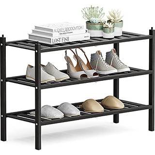 Dranixly Shoe Rack 3-Tier Bamboo Stapble Shoe Shelf Storage Organizer Shoe Stand för garderob Entryway Hall Badrum och vardagsrum (svart)