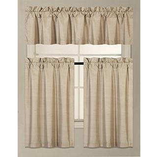 Elegant hjemmekollektion 3 stykker Fast farve faux silke blackout køkkenvindue gardin sæt med niveauer og valance solid farve foret termisk black