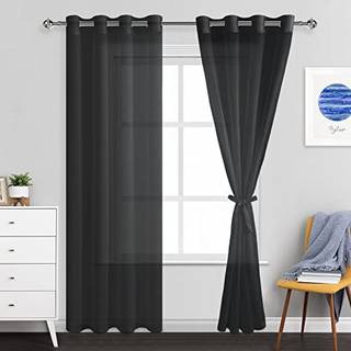Jiuzhen Black Sheer Curtains 84 inches Long - Semi Transparent Light Filtrering Grommet Vinduesgardiner til stue/soveværelse 52WX 84L Sæt med 2 m