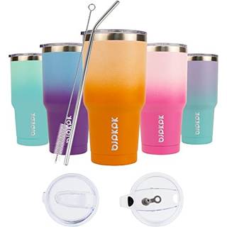 Bjpkpk 30oz rustfrit stål vakuum isoleret tumbler sæt dobbelt væg rejse krus kaffekop med metalstrå sprøjt-bevis låg koral