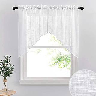 RYB Home Short Kitchen Valances and Curtain Set Privacy White Linen Swag Curtain Semi Sheer Badev?relsesniveauer til sm? Windows 36 x 36 tommer 1