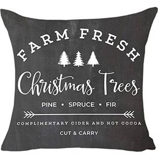 MFGNEH Farm Fresh Christmas Trees Cotton Linen Throw Pillow Covers Christmas Decor Pushion Cover 20 X 20 Inch til Sofa Christmas Pillow Covers