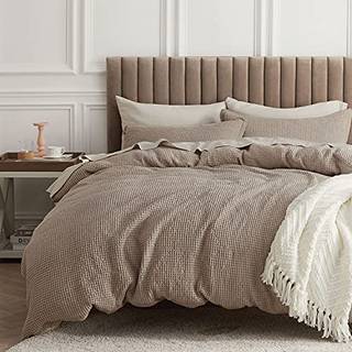 Sengesur Bomuld Duvetafd?kning King - 100% bomuldsvaffel Weave Khaki Duvet Cover Bl?d og ?ndbart solbrun dyneovertr?k s?t til hele s?sonen (King