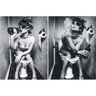 Kvinde hvile og slap af p? toiletprint v?gkunst d? Cor til badev?relse toilet cloakroom sort og hvid kvinder i badev?relset kunst l?rred print pl