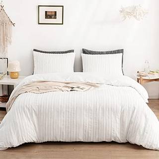 Warmdern White Boho Duvet Cover Set King Size Striped struktureret dyneovertræk tuftet sengetøj sæt 3 stk ultra blød vasket mikrofiber dyneafdækn