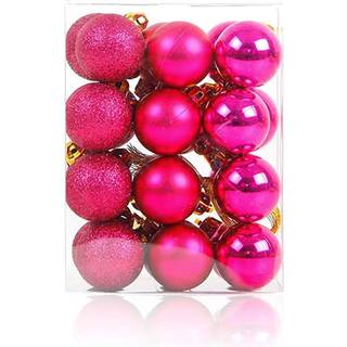 24stcs julekugle Baubles 1.2 """" Shatternsikker assorteret plastik h?nger kugler vedh?ng til lille juledekoration (lille st?rrelse varm r?d)
