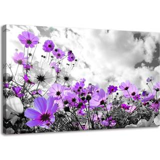 Canvas Wall A RT Modern Purple Flowers Canvas Art Wall Decor Black and White Framed Galsang Blomsterprint og plakater V?g H?ngende dekorationer K