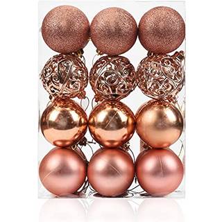 AMS 2.36 ''/60mm 24ct Christmas Balls Tree Pendants Shatternsof Ornamenter Sæsonbestemte dekorationer til træindretning ferie Xmas (Rose Gold)