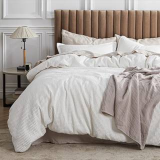 Sengesur Bomuld Duvetafd?kning Dronning - 100% bomuldsvaffel Weave Coconut White Duvet Cover Queen Size Soft and Breathable Queen Duvet Cover S?t