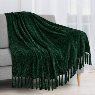Pavilia smaragdgr?nt kastet?ppe til sofa chenille t?ppe til sofa seng bl?d strik v?vet m?rkegr?n t?ppe med kvast dekorativt t?ppe til stol stue s
