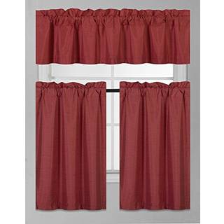 Elegant hjemmekollektion 3 stykker Fast farve faux silke blackout køkkenvindue gardin sæt med niveauer og valance solid farve foret termisk black