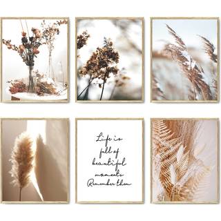 Hoozgee Nature Wall Art Prints Sæt af 6 lærred Art Wall Decor Botanical Print Pictures Reed Dried Flower Plant Poster Print Home Decorations To L