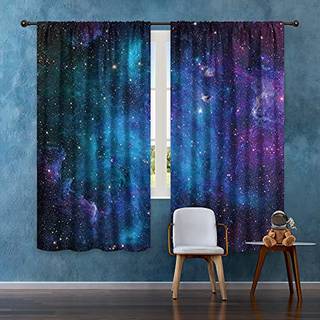 Riyidecor Kids Boys Galaxy Celestial Curtains Ydre rumstanglomme (2 paneler 52 x 63 tommer) Bl? planet Nebula Universet sort Starry Sky Living Ro
