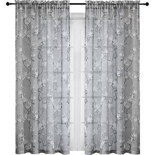 Smil Weaver Gray Sheer Gardiner 63 tommer Længde til stue Lysfiltrering Gardin til soveværelse Linnedstruktureret blomster Semi Sheer Curtain Rod
