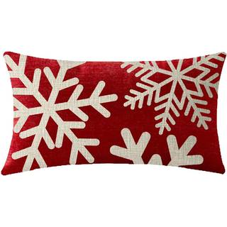 NIDITW Happy Holidays Snowflakes Falling Red Cotton Linen Throw Pillow Case Pude Cover Sofa Stol Dekorativt rektangel 12x20 inches (37)