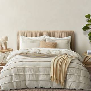 Oli Anderson Beige Duvet Cover Queen St?rrelse - Pleated Queen Duelt Cover 3pcs Bl?d og ?ndbart struktureret senget?jss?t med lynl?s lukning (Bei