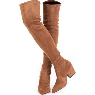 Mtzyoa over kn?b?vlerne til kvinder brun st?rrelse 10 l?r h?j blok h?l over kn?h?jde spids t? stretch chunky (10 b (m) US Taupe)