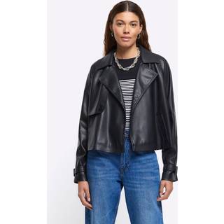 River Island River Island Black Crop Faux Leather Trench Jacket