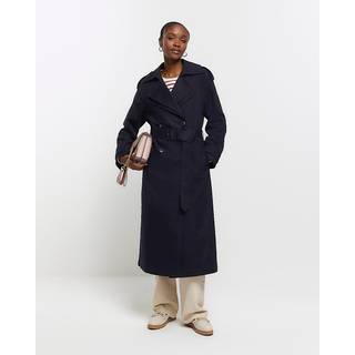 River Island River Island Blue Double Collar Belted Trench Coat