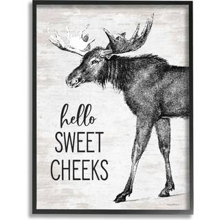 Stupell industrier hej s?de kinder sjove badev?relse humor rustik elg designet af bogstaver og foret sort indrammet v?gkunst 11 x 14 off-hvid