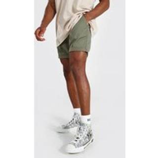 Mens Khaki Fixed Waist Stretch Slim Chino Short