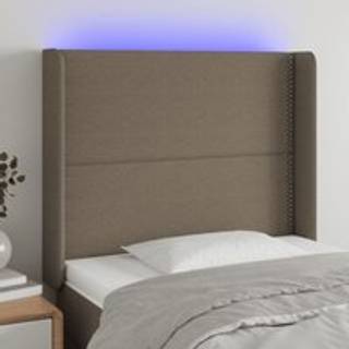 sengegavl med LED-lys 93x16x118/128 cm stof gråbrun