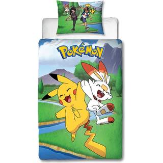 Pokemon sengetøj 140x200 cm - Scorbunny, Hau, Pikachu og Ash - 2 i 1 sengesæt - 100% bomuld