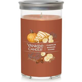 Yankee Candle Græskar Bananscone Signatur Mellem Pillerlys, ca. 404 g, Mørk Orange, Twin-Wick sojavoksblanding, metal låg og underlag