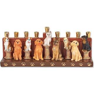 Aviv judaica hanukka hunde og hvalpe tema menorah forbedret kvalitetsjordlys indehaver menorah for b?rn voksne funktionelle samlerobjekt 3d skulp