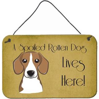 """" Caroline's Treasures BB1487DS812 Beagle forkælet hund bor her væg eller dør hængende tryk 8 x 12 """" """" Multicolor """"