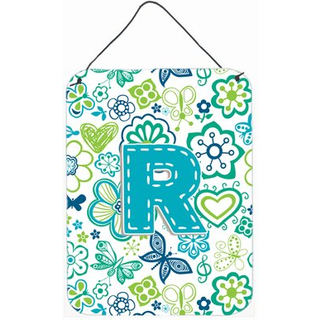 """" Caroline's Treasures CJ2006-RDS1216 Brev R Blomster og sommerfugle Teal Blue Wall eller Door Hanging Prints 16 X 12 """" ""Multicolor"" ""