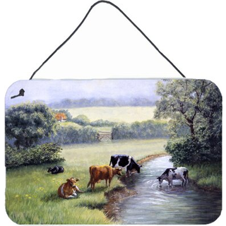 """" Caroline's Treasures -køer, der drikker ved Creek Bank Wall eller Door Hanging Prints BDBA0350DS812 8HX12W """"