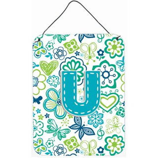 """" Caroline's Treasures CJ2006-UDS1216 BREV U Blomster og sommerfugle Teal Blue Wall eller Door Hanging Prints 16 x 12 """" """" Multicolor """"