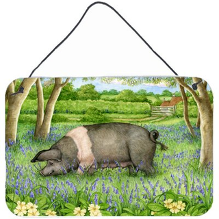 """" Caroline's Treasures Pig in Bluebells af Debbie Cook Wall eller Door Hanging Prints CDCO0377DS812 8 """" ""H X 12"" """" ""W"" ""