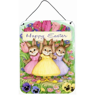 """" Caroline's Treasures Three Bunnies Happy Easter Wall eller Door Hanging Prints CDCO0331DS1216 16 """" ""H X 12"" """" W Multicolor """"