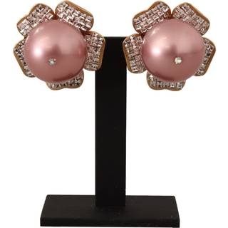 Dolce & Gabbana Elegant Alua Floral Crystal Pearl Clip-On Earrings