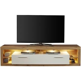 Rock TV møbel 200 cm 1 låge, 4 åbne rum Wotan eg dekor, hvid, hvid højglans.