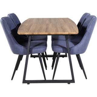 IncaNABL spisebordssæt spisebord udtræksbord længde cm 160 / 200 elletræ dekor og 4 Velvet Deluxe stole blå, sort.