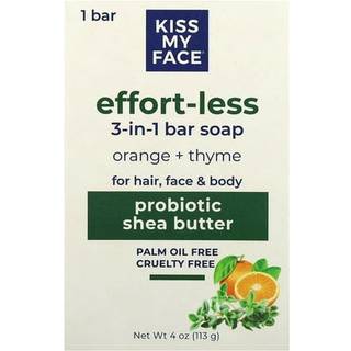 Kiss My Face Entress-mindre 3-i-1 bar sæbe-Orange timian-Probiotic Bar Soap til ansigtshår og krop med sheasmør-palmeoliefri og grusomhedsfri sæ
