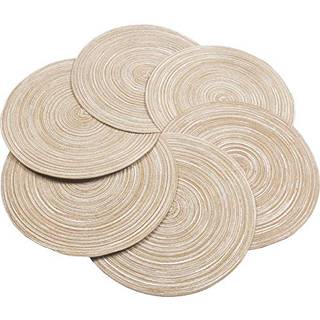 Abuzhen 15 tommer runde placemats s?t med 6 varmebestandigt pletbestandigt anti-skidt vaskbart polyproplene og bomuldsbordm?tter placemats (beige