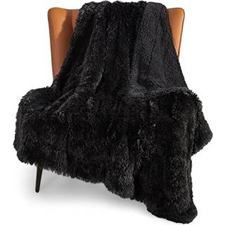 Sengesure Fluffy Faux Fur Black Throw T?ppe - Fuzzy Fluffy og Shaggy Black T?ppe Kast Bl?d og tyk Sherpa Hyggeligt varmt dekorativt gavekast t?pp