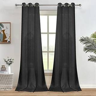 Melodieux sort halvrene gardiner 96 tommer lange til sm? vinduer Stue Sovev?relse Linned Look Rustic Grommet Voile Drapes 42 x 96 tommer (2 panel