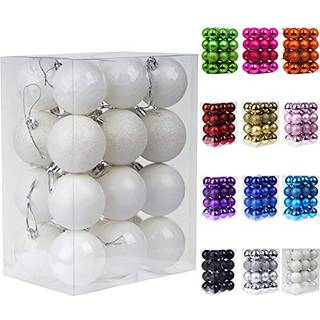 Emopeak 24pcs julekugler ornamenter til juletr? - 4 stil knustfast juletr? dekorationer h?ngende bold til ferie bryllupsfest dekoration (hvid 2,4