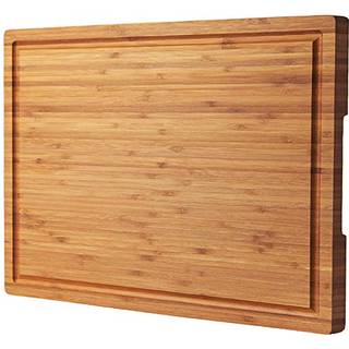 Bambus træskæringsplade til køkken 18 """" Stor ost Charcuterie -huggeblok med sidehåndtag og juice riller