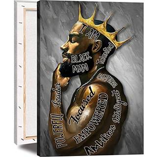 Indrammet inspirerende sort mand vægkunst afroamerikanske mænd portræt vægkunst motiverende citater afro konge plakat abstrakte lærred udskrifter
