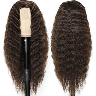 Brun Curly Spets Front Wigs 28 """" Syntetisk Curly Wig Long Deep Wave spets peruker för kvinnor 4 """" Fake Scalp Natural Crimps Curls 8#